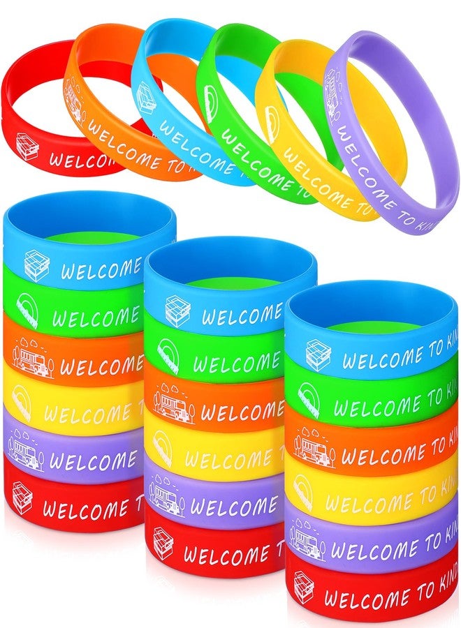 WinnerWhy 36 Pcs Welcome to Kindergarten Party Rubber Bracelets Back to School Silicone Wristbands First Day of School Party Supplies Prize Goodie Bag Favors Gifts for Kids Students - Image 1